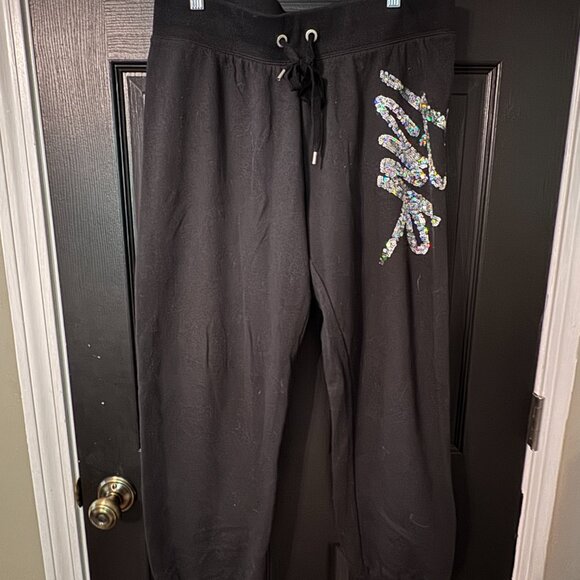 Victoria Secrets Pink lightweight sweatpants Black Sequin logo Medium - Picture 4 of 4